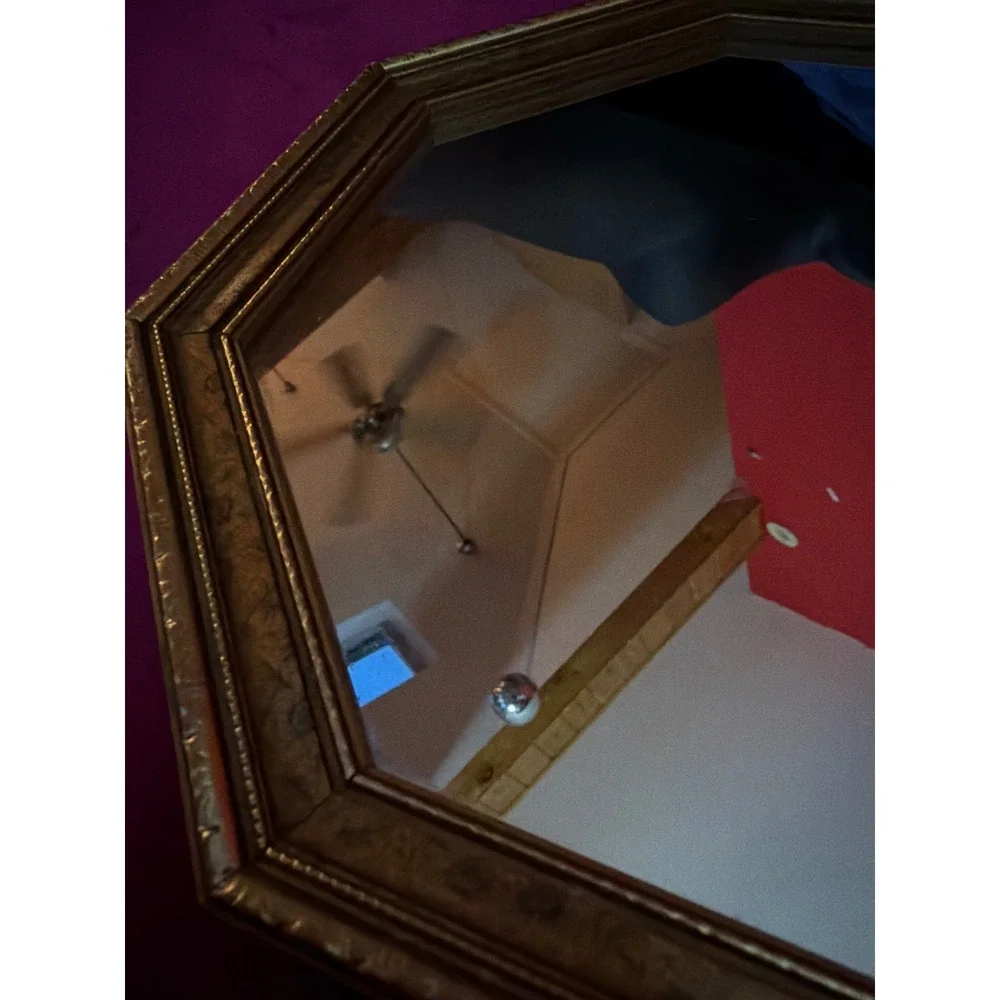 Vintage Octagon Wall Mirror Gold Gilded Floral Frame Small 9 Inch Antique Style